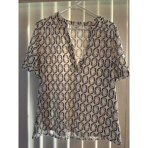 Perception Concept Women's Blouse 1/4 Zip Geometric Print Sz Large
